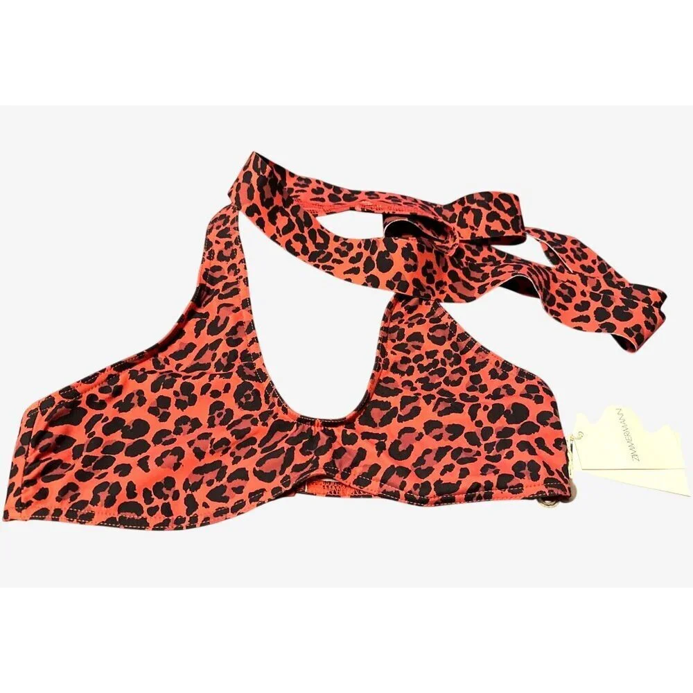 Zimmermann Red Leopard Print Swim Top IT 44 US 6-8 Premium Italian Fabric $179 - Picture 2 of 10